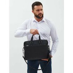 Портфель POUCHMAN, фактура гладкая, черный матовый