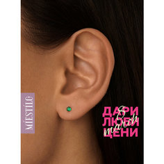 Серьги пусеты MIESTILO, серебро, 925 проба, родирование, фианит, размер 3 мм, , зелeный
