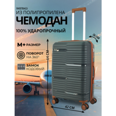 Чемодан Sweetbags, 70 л, размер M+, темно-серый, коричневый