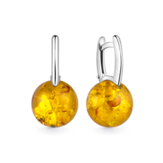 Серьги двусторонние Argentum, серебро, 925 проба, родирование, янтарь, размер 12 мм, длина 1.7 см, , Желтый