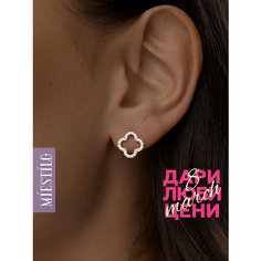 Серьги пусеты MIESTILO, серебро, 925 проба, родирование, фианит, размер 10 мм, длина 1 см, , серебристый