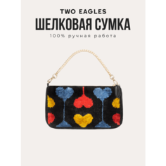 Сумка кросс-боди TWO EAGLES, фактура бархатистая, черный, желтый, красный, синий