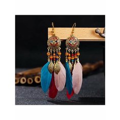Серьги, дерево, голубой, красный, розовый, синий, золотой be Self True Jewel