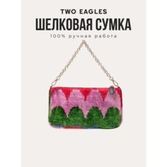 Сумка кросс-боди TWO EAGLES, фактура бархатистая, розовый, синий, зеленый