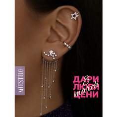 Серьги пусеты MIESTILO, серебро, 925 проба, родирование, фианит, , серебристый