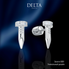Серьги пусеты Delta jewelry factory, белое золото, 585 проба, родирование, фианит, размер 5 мм, длина 1.1 см, , белое золото