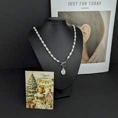 Колье, стекло, жемчуг культивированный, длина 50 см, белый Нет бренда