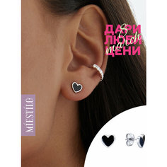 Серьги пусеты MIESTILO, серебро, 925 проба, родирование, эмаль, размер 7 мм, длина 0.7 см, , черный/серебристый