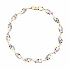 Браслет Diamant online, красное золото, 585 проба, родирование, фианит, аметист, длина 16 см., фиолетовый