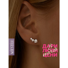 Серьги пусеты MIESTILO, серебро, 925 проба, родирование, фианит, , серебристый