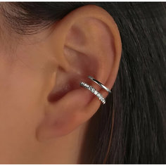 Серьги каффы Sagem, кристалл, серебристый