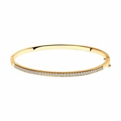 Жесткий браслет Diamant online, серебро, 925 проба, золочение, фианит, диаметр 5.6 см., длина 19 см., прозрачный