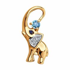 Подвеска Diamant online, красное золото, 585 проба, фианит, топаз, размер 2 см., голубой