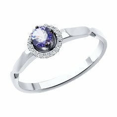 Кольцо Diamant online, белое золото, 585 проба, танзанит, бриллиант, размер 17.5, голубой