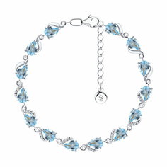 Браслет Diamant online, серебро, 925 проба, фианит, топаз, длина 17 см., голубой