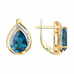 Серьги Diamant online, красное золото, 585 проба, фианит, Лондон топаз, длина 1.5 см, , голубой