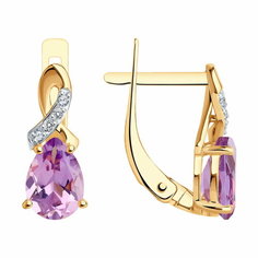 Серьги Diamant online, красное золото, 585 проба, аметист, фианит, длина 1.7 см, , фиолетовый