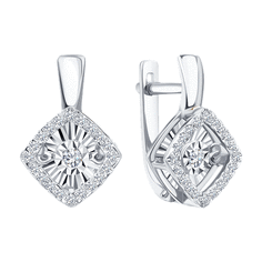 Серьги Diamant online, белое золото, 585 проба, бриллиант, длина 1.6 см, , прозрачный