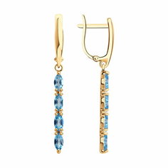 Серьги Diamant online, красное золото, 585 проба, топаз, длина 3.8 см, , голубой