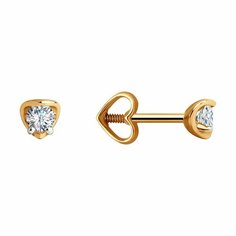 Серьги пусеты Diamant, красное золото, 585 проба, фианит, размер 4 мм, , золото