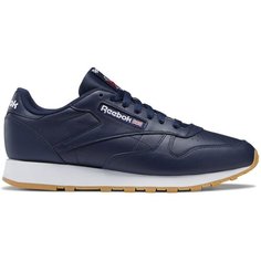 Кроссовки Reebok Classic Leather, полнота F (EU)/ на среднюю стопу, размер 7 US, Navy Blue/White/Gum Sole