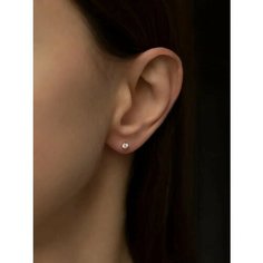 Серьги пусеты SLOVALIO, кристалл, фианит, размер 4 мм, золотистый