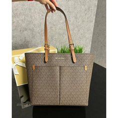 Сумка шоппер MICHAEL KORS, фактура матовая, зернистая, перфорированная, гладкая, рельефная, тиснение, коричневый