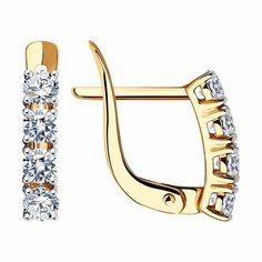 Серьги Diamant online, красное золото, 585 проба, фианит, длина 1.1 см, , прозрачный