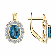 Серьги Diamant online, красное золото, 585 проба, фианит, Лондон топаз, длина 1.8 см, , голубой