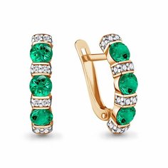 Серьги Diamant online, серебро, 925 проба, золочение, фианит, изумруд синтетический, длина 1.8 см, , бирюзовый