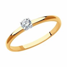 Кольцо помолвочное Diamant online, красное золото, 585 проба, бриллиант, размер 16.5, ширина 3 мм, прозрачный