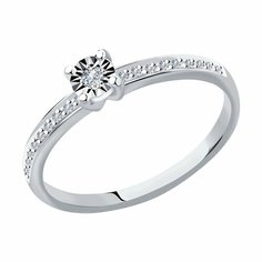 Кольцо помолвочное Diamant online, белое золото, 585 проба, бриллиант, размер 17, прозрачный