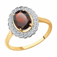 Кольцо Diamant online, красное золото, 585 проба, гранат, фианит, размер 18, красный