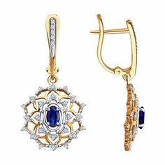 Серьги Diamant online, красное золото, 585 проба, бриллиант, сапфир, длина 3.3 см, , темно-синий