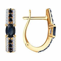 Серьги Diamant online, красное золото, 585 проба, сапфир, бриллиант, длина 1.8 см, , темно-синий