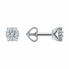 Серьги пусеты Diamant online, белое золото, 585 проба, бриллиант, длина 0.5 см, , прозрачный