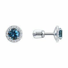Серьги пусеты Diamant online, белое золото, 585 проба, Лондон топаз, фианит, длина 0.8 см, , голубой