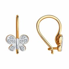 Серьги Diamant online, красное золото, 585 проба, фианит, длина 1.3 см, , прозрачный