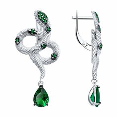 Серьги Diamant online, серебро, 925 проба, фианит, длина 3.9 см, , зеленый