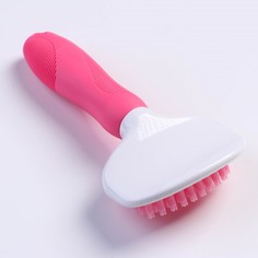 Щетка шерсти с удлиненными силиконовыми зубцами и массажным эффектом, 8 х 17, розовая Пижон