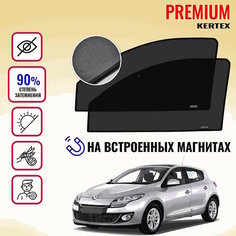 KERTEX PREMIUM (85-90%) Каркасные автошторки на встроенных магнитах на передние двери Renault Megane 3 хетчбэк