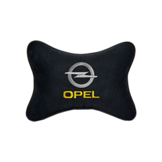 Автомобильная подушка на подголовник алькантара Black с логотипом автомобиля OPEL Vital Technologies