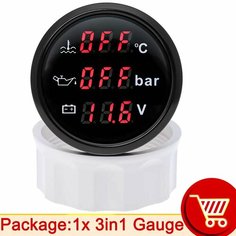 52 мм цифровой 3 в 1 многофункциональный датчик температуры воды измеритель давления масла 10 бар напряжение с сигнализацией для автомобиля, лодки по индивидуальному заказу, 1Xgauge Rysjm