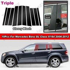 Глянцевое пианино для Mercedes Benz GL Class X164 2006-2012, 10 шт, черное покрытие из поликарбоната, столб, отделка двери, украшение окна, Black Dijesrenl