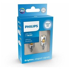 Сигнальная лампа PHILIPS T10W (W2.1*9.5d) LED Cool Blue Ultinon Pro6000 8000K 60лм 12V, 2шт