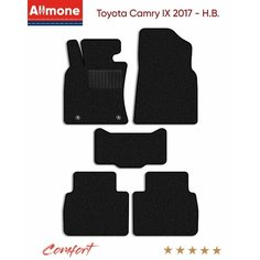 Коврики текстильные Allmone "Комфорт" для Toyota Camry 9 (XV70) 2017 - Н. В, черные, 5шт. / Тойота Камри 9 / ворсовые / автоковрики в салон