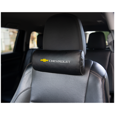 Автомобильная подушка-валик на подголовник экокожа Black c вышивкой CHEVROLET Vital Technologies