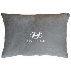 Декоративная подушка из велюра в салон автомобиля с логотипом (хендай) "Hyundai",/подушка в салон/подушка под спину/подушка для путешествий/, серый Auto Premium