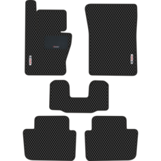 Автомобильные коврики EVA для BMW X3 I E83 (2003-2010) с каучуковым подпятником и 2 эмблемами BMW, чёрные с чёрным кантом, ячейка - ромб Carstar