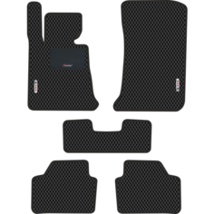 Автомобильные коврики EVA для BMW X1 I E84 (2009-2015) с каучуковым подпятником и 2 эмблемами BMW, чёрные с чёрным кантом, ячейка - ромб Carstar